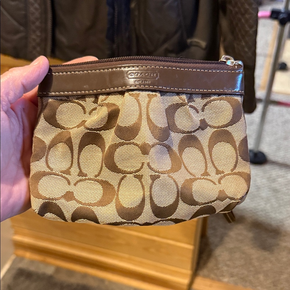 Coach Tan and Brown Signature Pouch